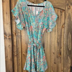 Umgee Teal and Coral Paisley Midi Dress
